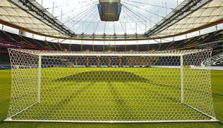 Fotbalová branková síť 7,5x2,5x2x2m 3,5mm plástvová oka žlutá