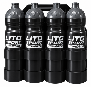 Sportovní láhve na pití 1l 8ks + nosič šedá/černá