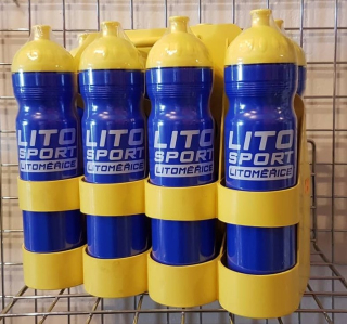 Sportovní láhve na pití 1l 8ks + nosič žlutá/modrá/žlutá
