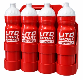 Sportovní láhve na pití 1l 8ks + nosič červená/červená/bílá