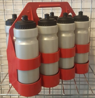 Sportovní láhve na pití 1l 8ks + nosič červená/šedá